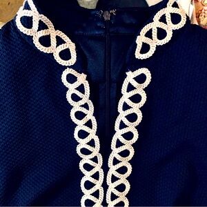 American Living Size 4 Jacquard Sheath Dress - Navy Blue and White